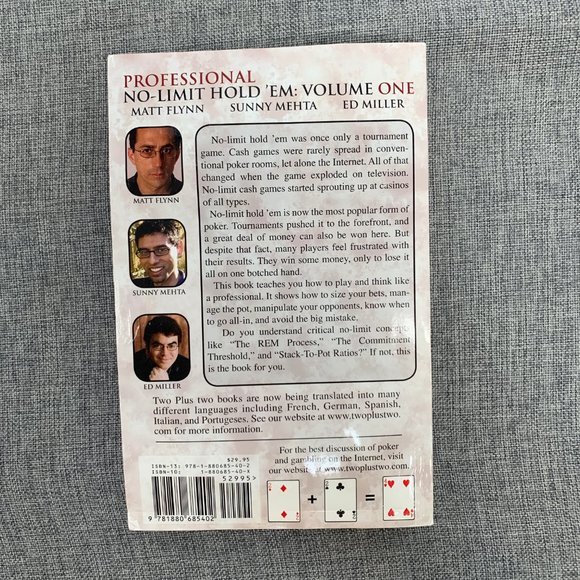 Professional No-Limit Hold 'em Book Volume 1 Pokers Cards By Matt Flynn Sunny - Picture 5 of 10